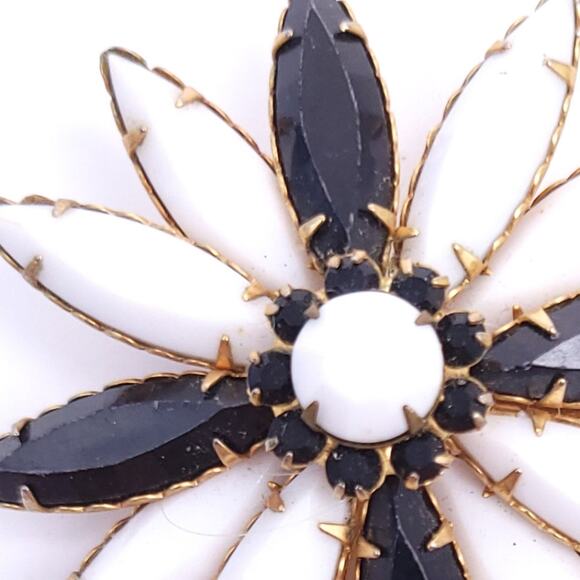 Vintage Brooch Acrylic Flower Stem, Gold Tone White, Riveted, 3.25" Long - Picture 3 of 3